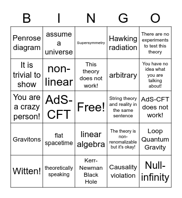 Quantum Gravity Bingo Card