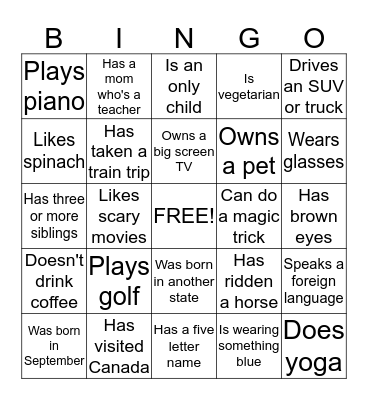 Getting to Know You Bingo Card