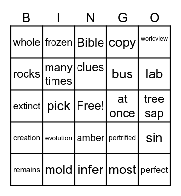 FOSSILS Bingo Card