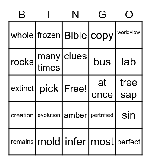 FOSSILS Bingo Card
