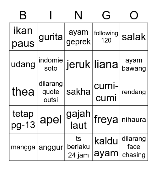 BINGO KASYA Bingo Card