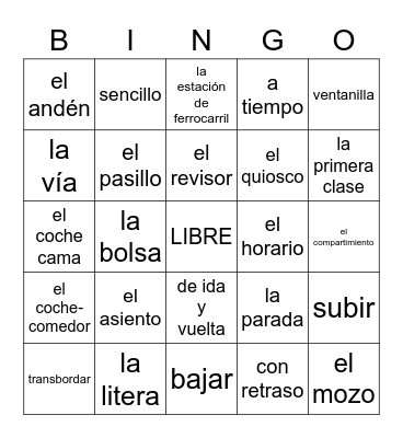 Un viaje por tren Bingo Card