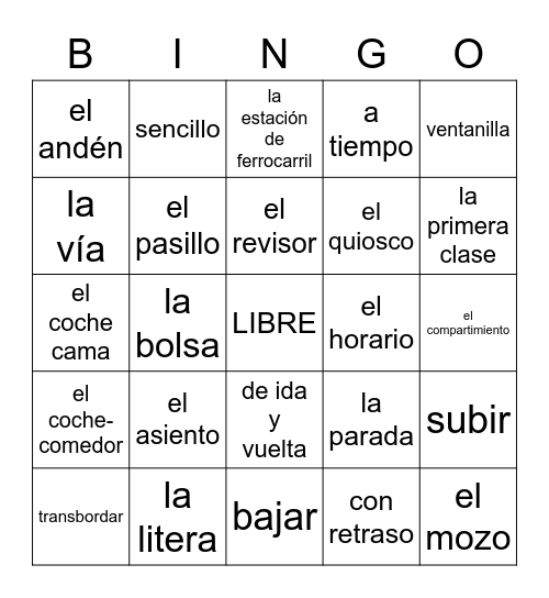 Un viaje por tren Bingo Card