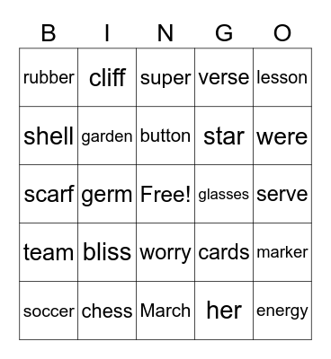 Double Consonants Bingo Card