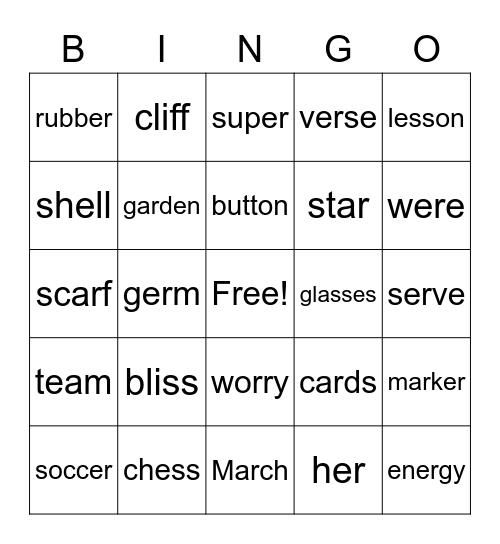 Double Consonants Bingo Card