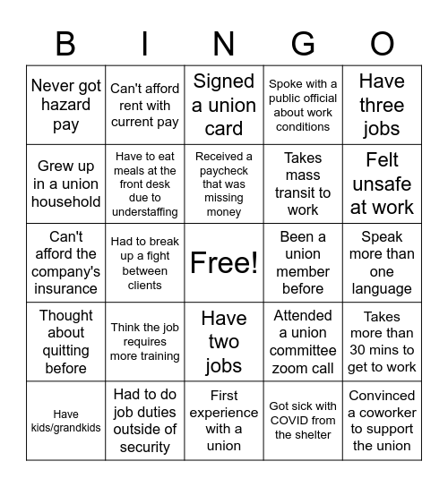 Agitation Bingo Card