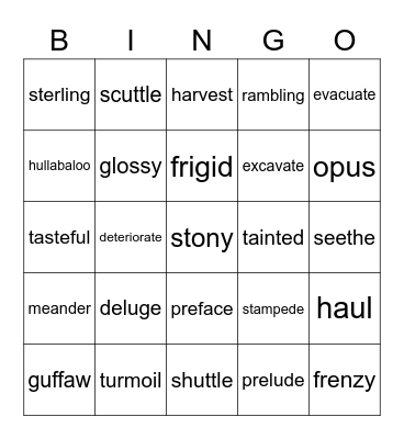 Word Masters List 3 Bingo Card