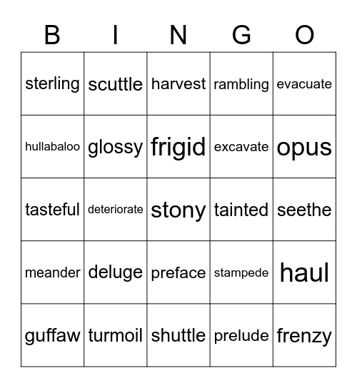 Word Masters List 3 Bingo Card