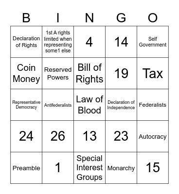 EOC Review Bingo Card