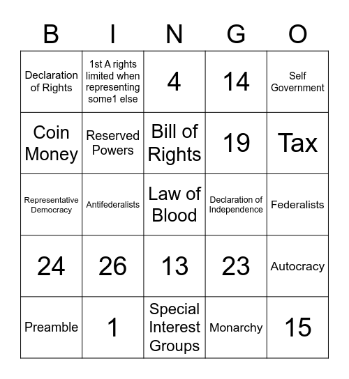 EOC Review Bingo Card