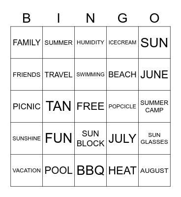 SUMMER TIME Bingo Card