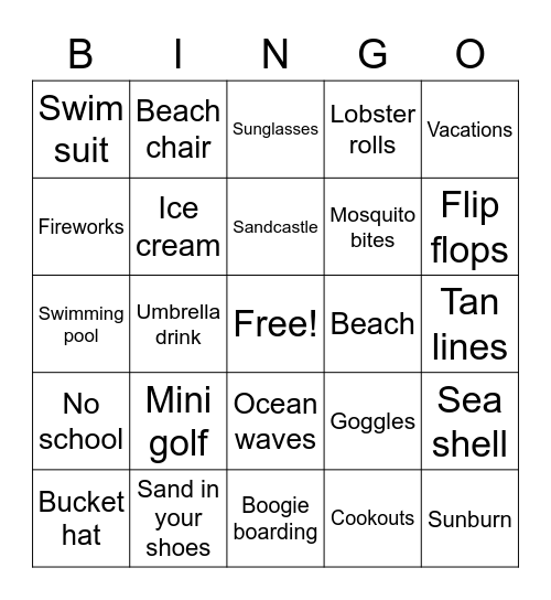 Summer Time Bingo Card