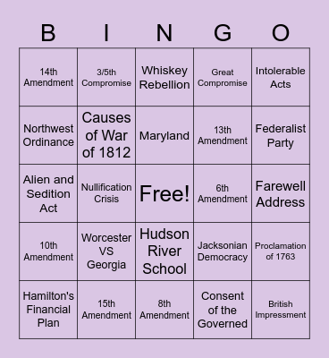 Early Republic - Jackson Era Bingo Card