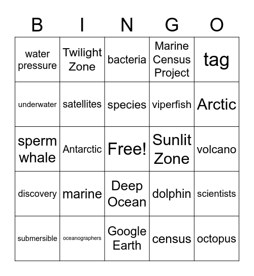 Deep in the Ocean Bingo Card