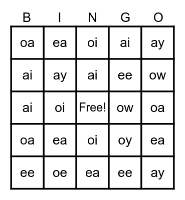 Vowel Teams review ea ee oe oa ai ay oy oi Bingo Card