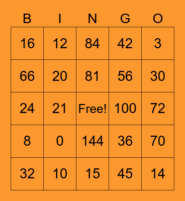 Multiplication Bingo Card