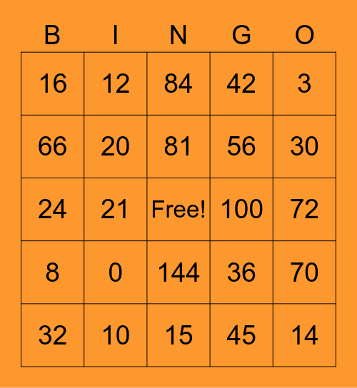Multiplication Bingo Card