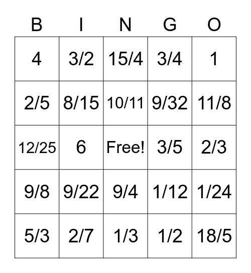 Multiplying and Simplifying Fractions Bingo Card