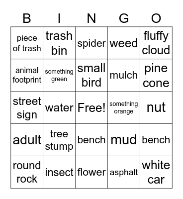 Scavenger Hunt Bingo Card