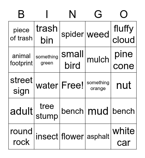 Scavenger Hunt Bingo Card