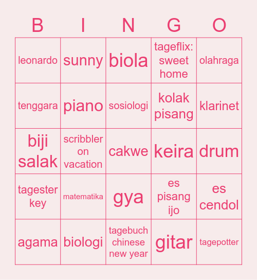 GYA’s Bingo Card