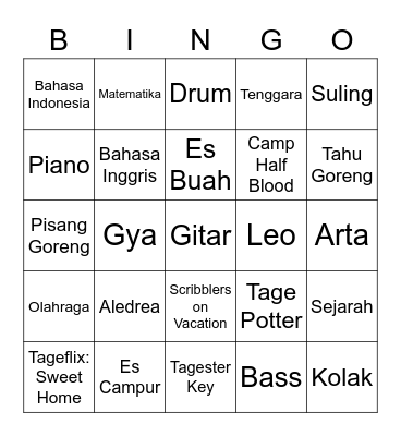 Punya Sada Bingo Card