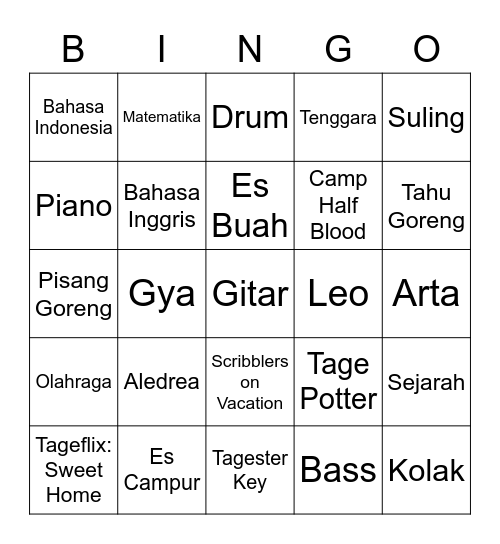 Punya Sada Bingo Card