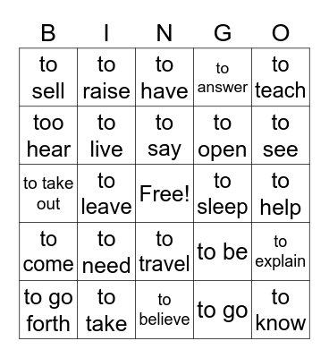 Spanish Verbs BINGO Card