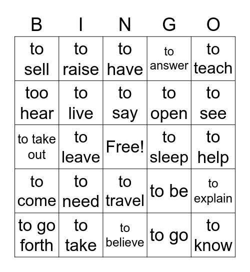 Spanish Verbs BINGO Card
