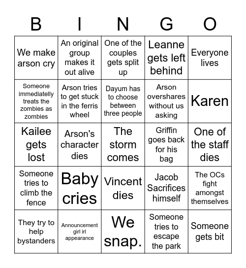 Apocalypse Bingo Card