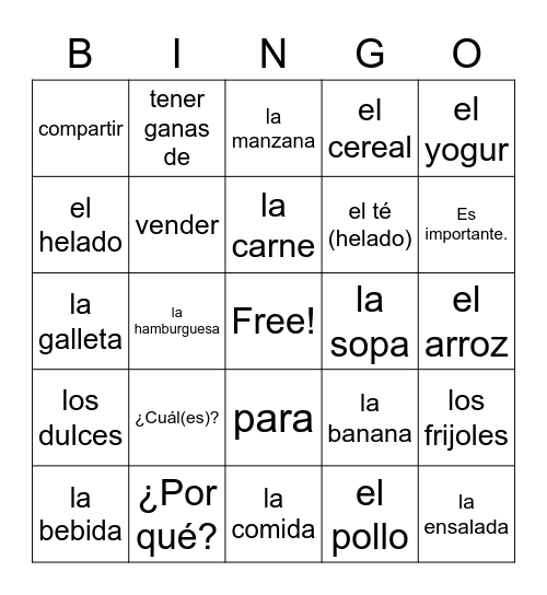 Unidad 3 Lección 1 Bingo Card