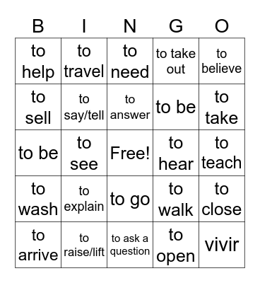 Spanish bingo Card