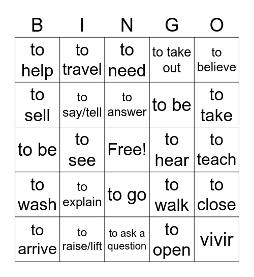 Spanish bingo Card