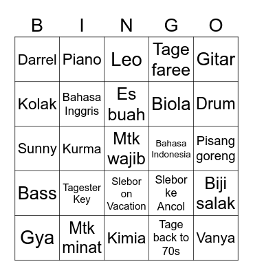 Untitled Bingo Card