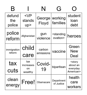 Biden's address to a joint session of Congress Bingo Card