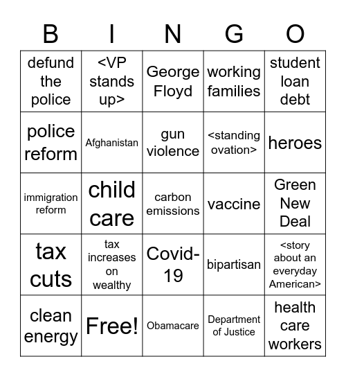Biden's address to a joint session of Congress Bingo Card