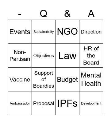 President QA Bingo Card