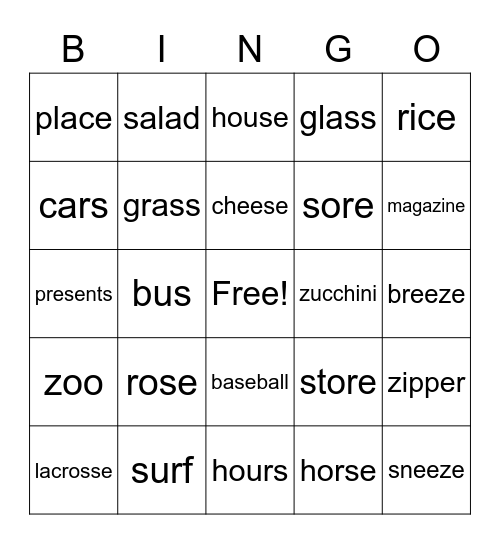 r, s, and z bingo! Bingo Card