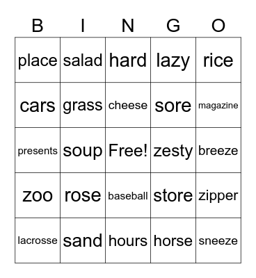 r, s, and z bingo! 2 Bingo Card