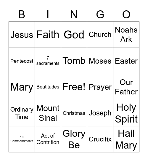 Religious Education Bingo Card