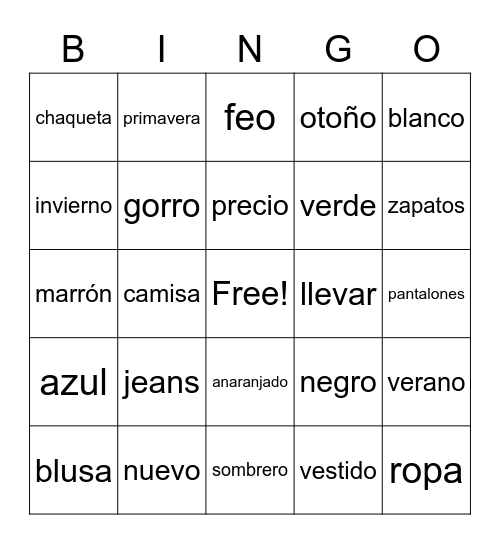¡Vamos de compras!! Bingo Card