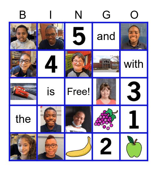 Kids, Numbers,Fruit Bingo Card