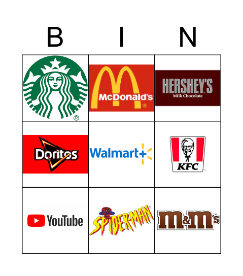 Environmental Print Bingo Card