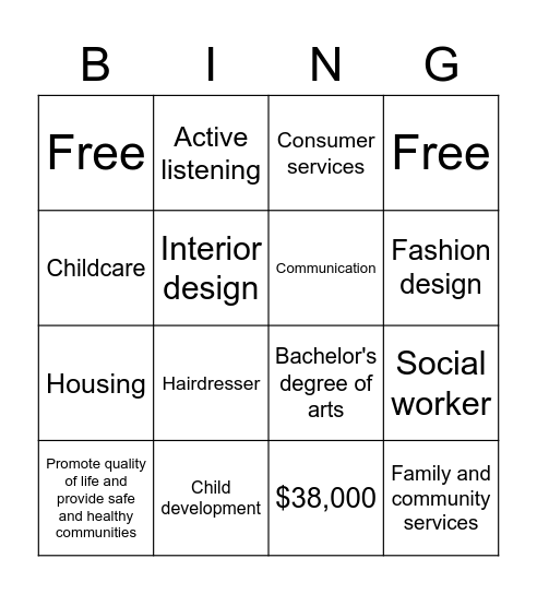 Human Services Bingo Card