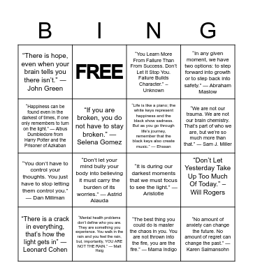 CHOOSE HOPE Bingo Card