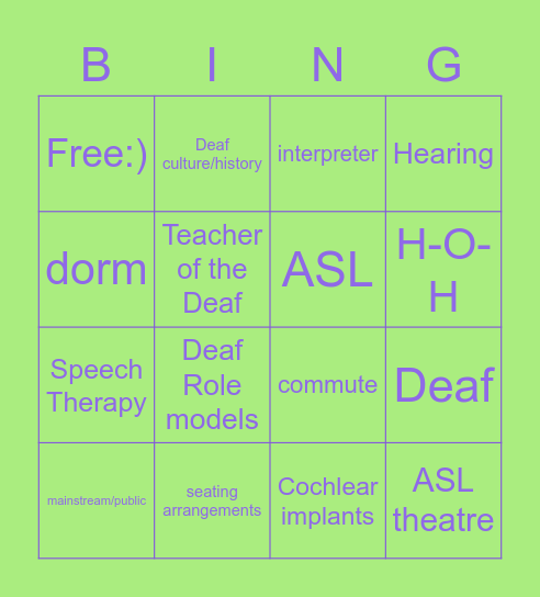 Mainstream vs. Deaf School Bingo Card