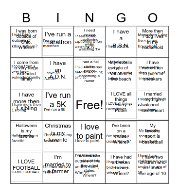 getting to know you... Bingo Card