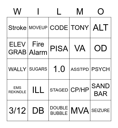 WILMO Bingo Card