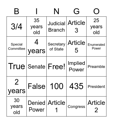 SPS Constitutional Bingo Card