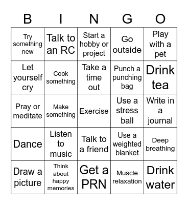 Coping Skills Bingo Card